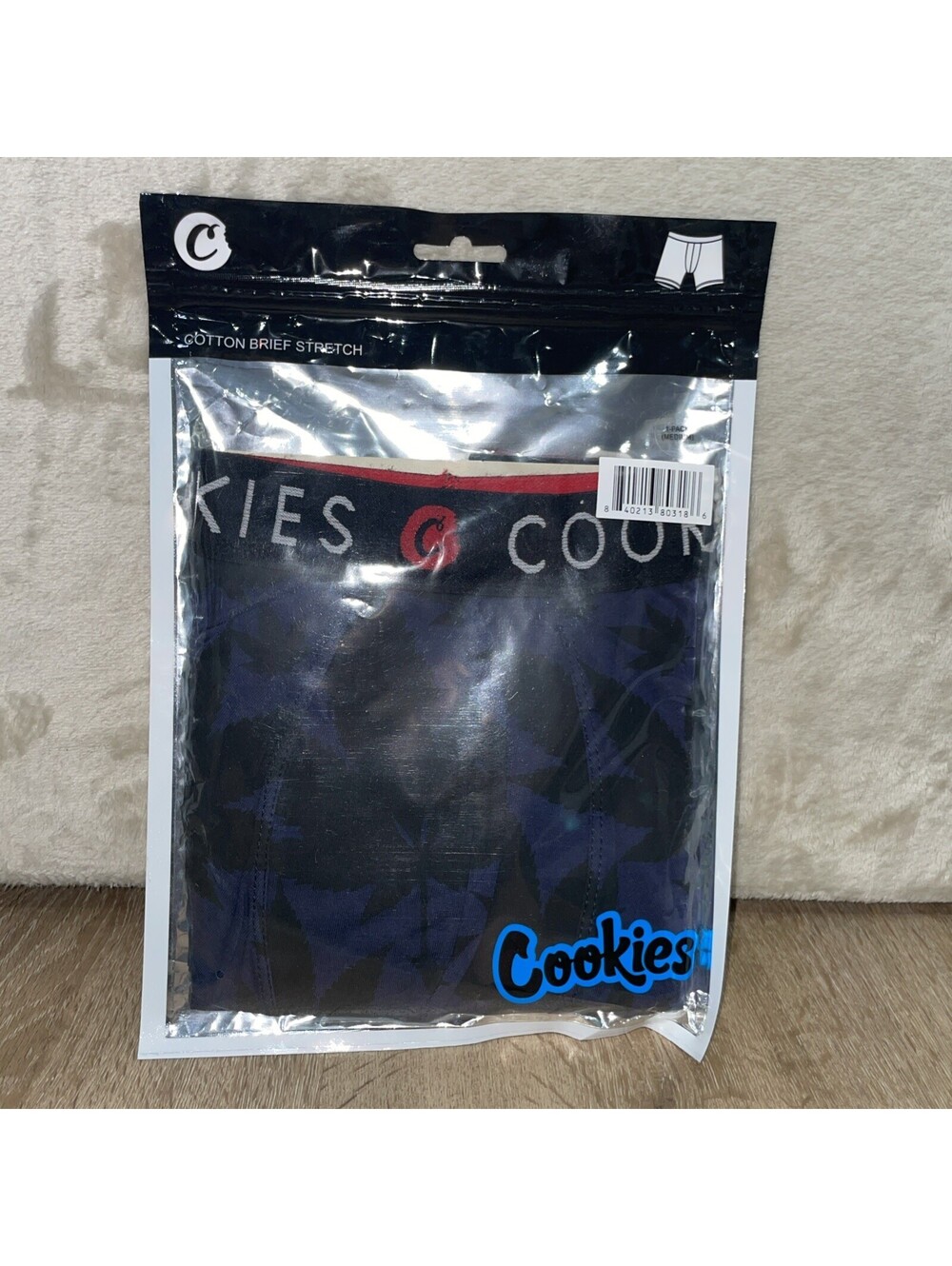 Cookies SF Cotton Stretch Boxer Brief Underwear Blue/Black Leaf Print Mens Sz M